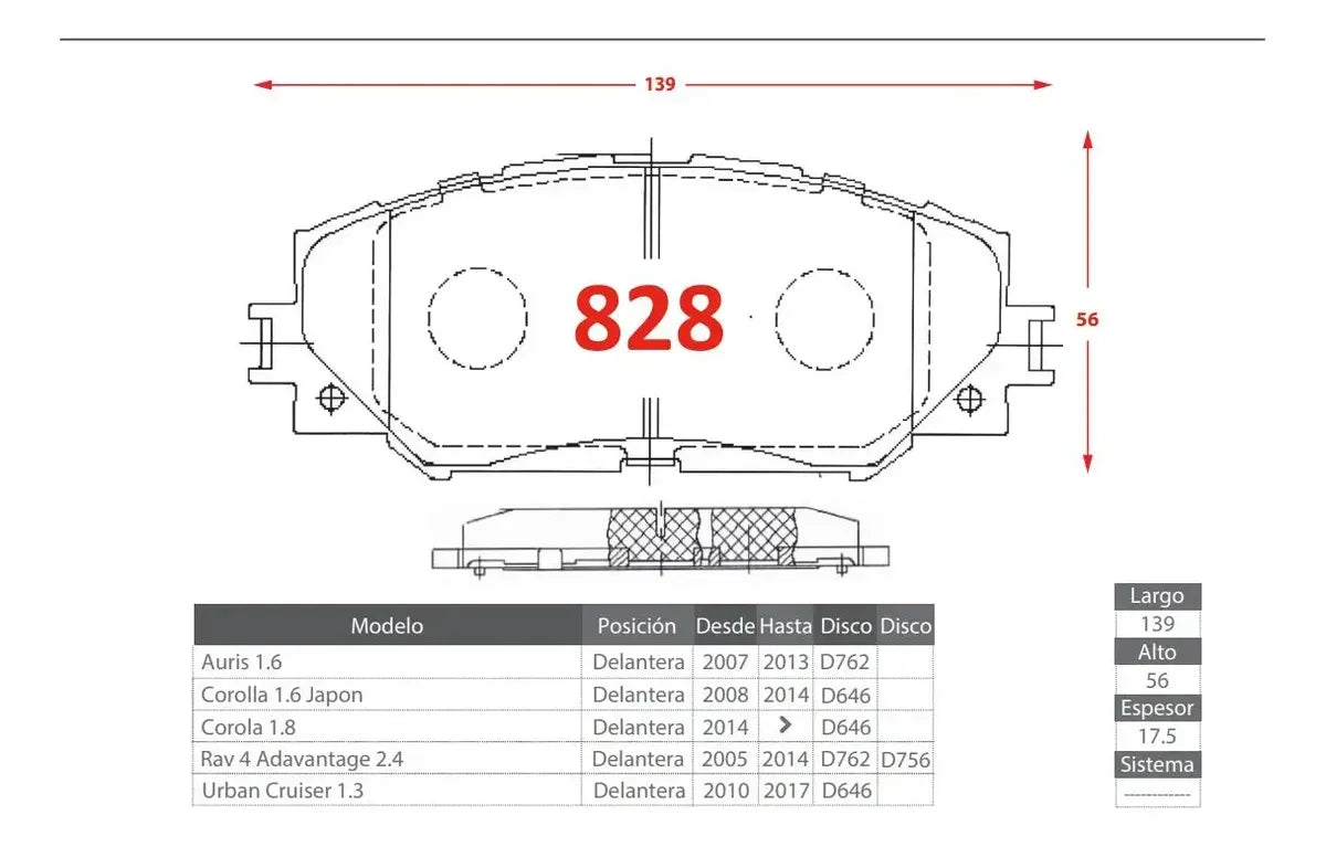 Pastilla de Freno Delantera Toyota RAV4 2005-2014 – Ital-Brakes GTX 0828
