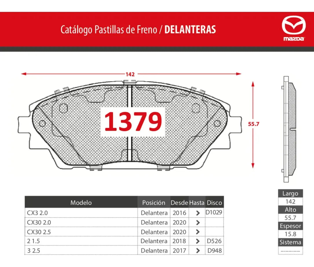 Pastilla de Freno Delantera Mazda 3 - CX30 2015 en adelante – Ital-Brakes GTX 1379