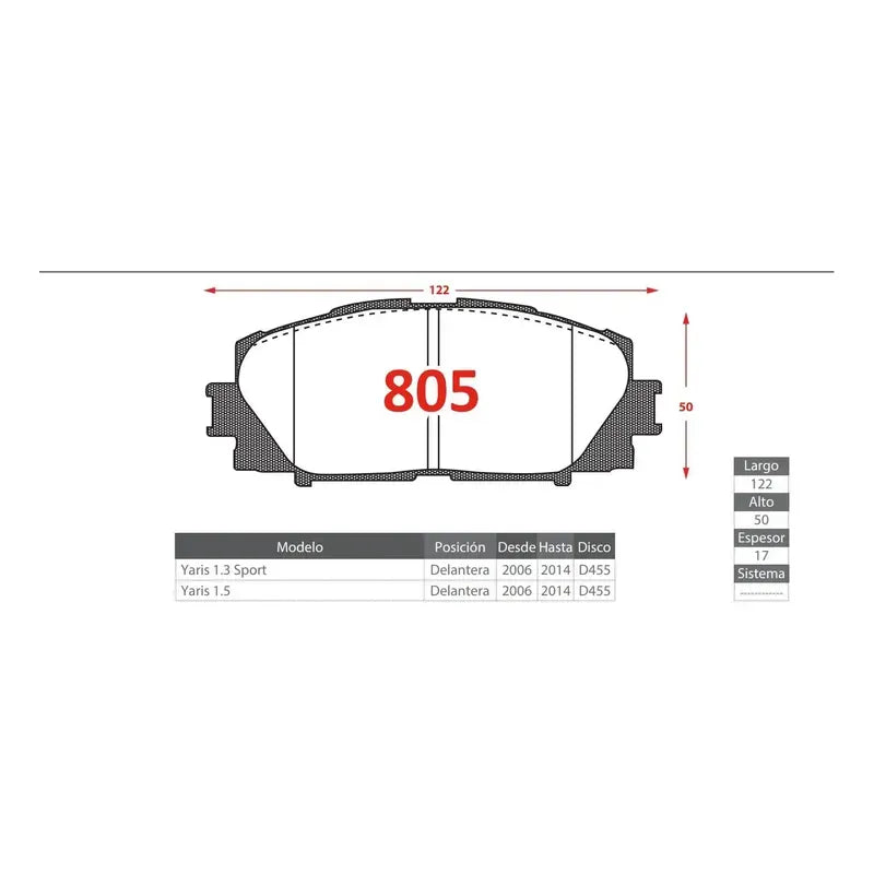 Pastilla de Freno Delantera Toyota Yaris 2006 en adelante – Ital-Brakes GTX 0805