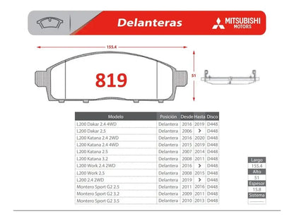 Pastilla de Freno Delantera Mitsubishi L200 2006 en adelante – Ital-Brakes GTX 0819