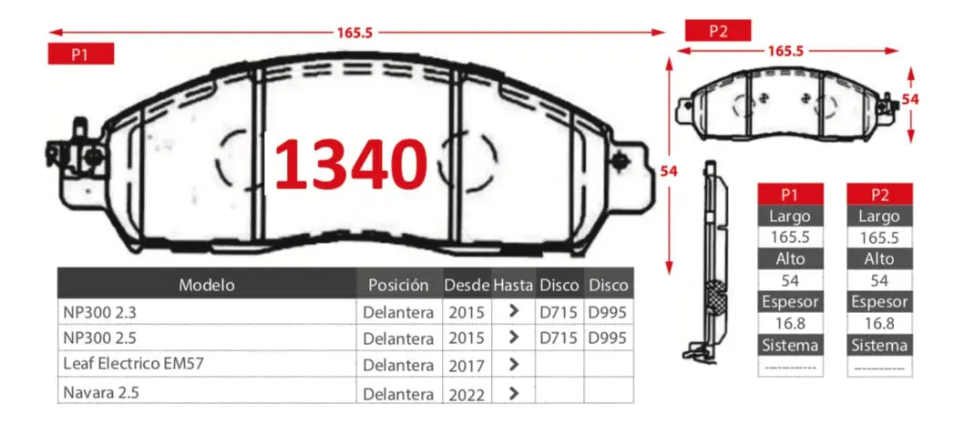 Pastilla de Freno Delantera Nissan NP300 2015-2021  – Ital-Brakes GTX 1340