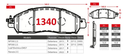 Pastilla de Freno Delantera Nissan NP300 2015-2021  – Ital-Brakes GTX 1340