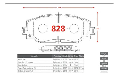 Pastilla de Freno Delantera Toyota RAV4 2005-2014 – Ital-Brakes GTX 0828