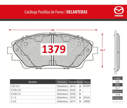 Pastilla de Freno Delantera Mazda 3 - CX30 2015 en adelante – Ital-Brakes GTX 1379
