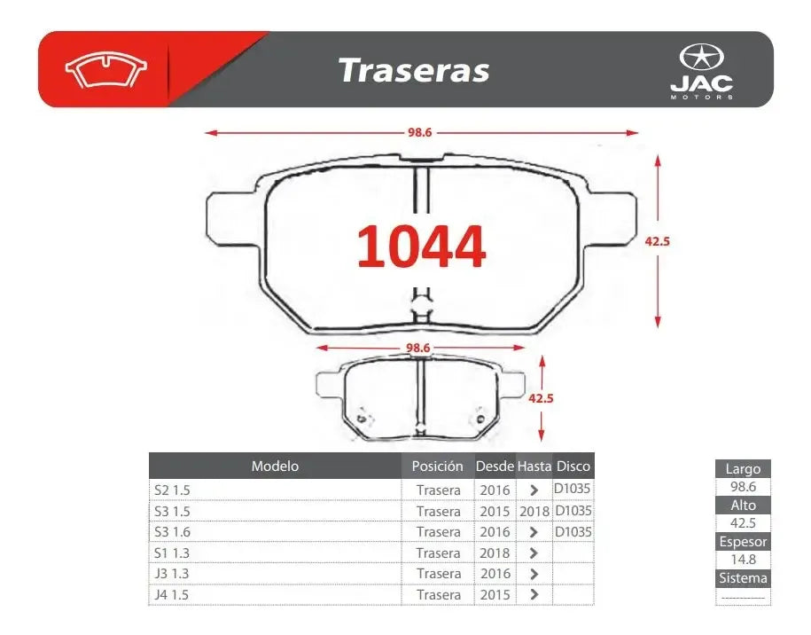 Pastilla de Freno Trasera Toyota Yaris / Auris 2007 en adelante – Ital-Brakes GTX 1044