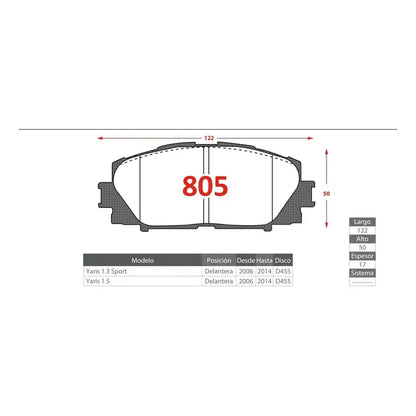 Pastilla de Freno Delantera Toyota Yaris 2006 en adelante – Ital-Brakes GTX 0805